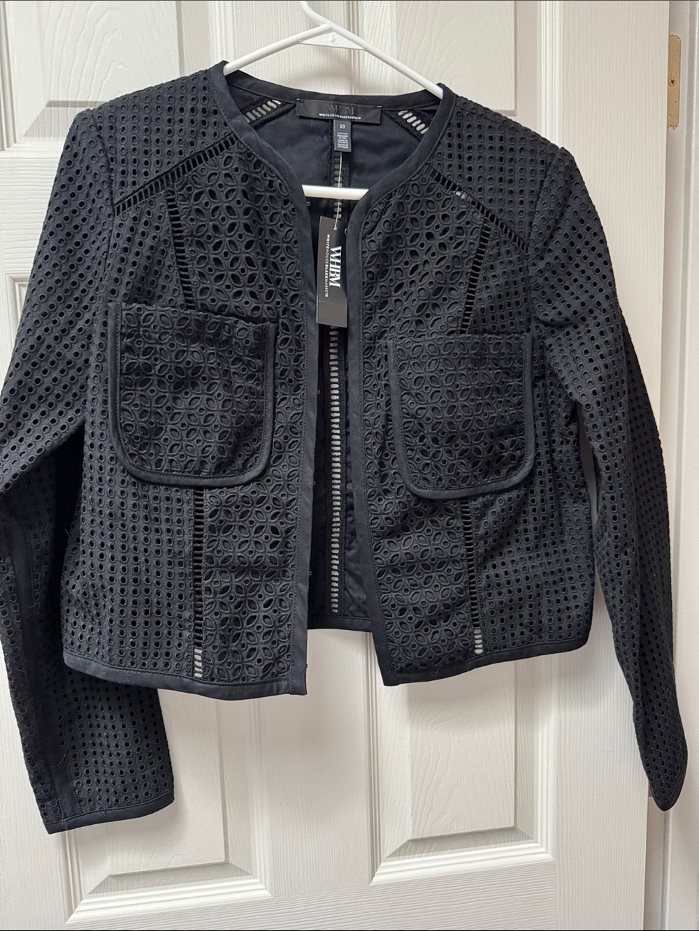 White House Black Market Black Eyelet Cutout Blazer